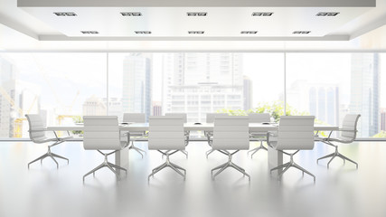 Interior of clean white boardroom 3D rendering 2