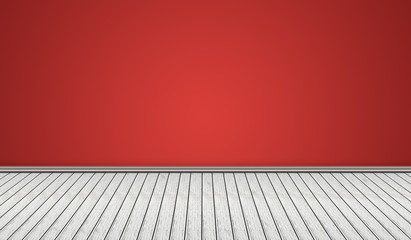 Wooden Floor with Red Wall room copy space