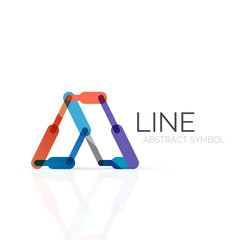 Linear abstract logo, connected multicolored segments of lines geometrical figure