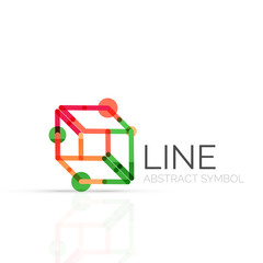 Linear abstract logo, connected multicolored segments of lines geometrical figure