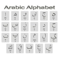 Fototapeta premium Set of monochrome icons with arabic alphabet for your design