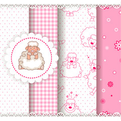Pink set of 4 seamless patterns. 