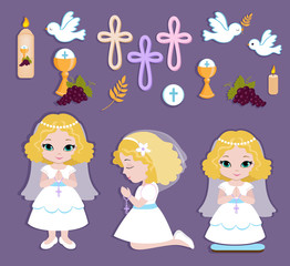 Set of design elements for First Communion for girls