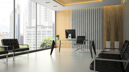 Interior of the modern office with glass table 3D rendering 6