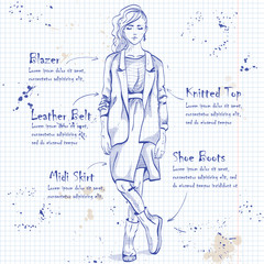 fashion look on a notebook page