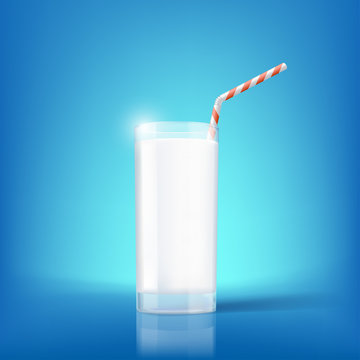 Glass of milk and straw. Dairy product with vitamins.