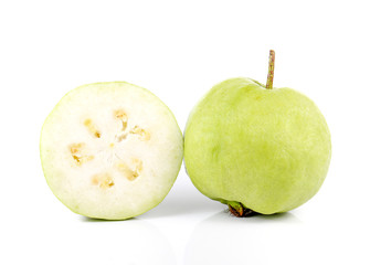 Guava cut half on white background.