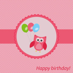Vector frame, card holiday topic. The owl is decorated with balloons.