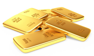 Banking concept. Heap of flat golden bars isolated on a white background.