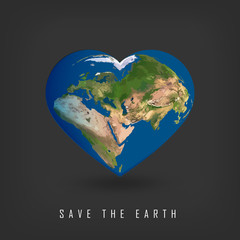 Greeting card with Earth day. Earth in heart shape