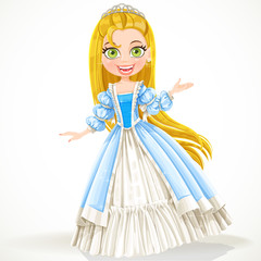 Fototapeta na wymiar Cute young princess with long hair in a blue dress