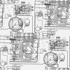 Abstract seamless pattern on the theme of science and electrical engineering.