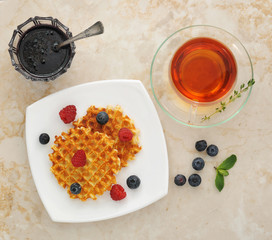 Belgian waffles with fresh berries