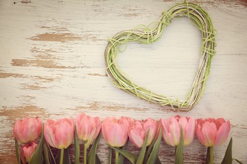 Glückwunschkarte Tulpen mit Herz - Grußkarte Vintage