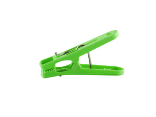 Green clothes peg isolate white background with copy space