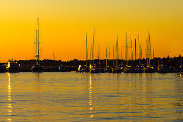 Sailboats in Zadar harbor, Croatia.