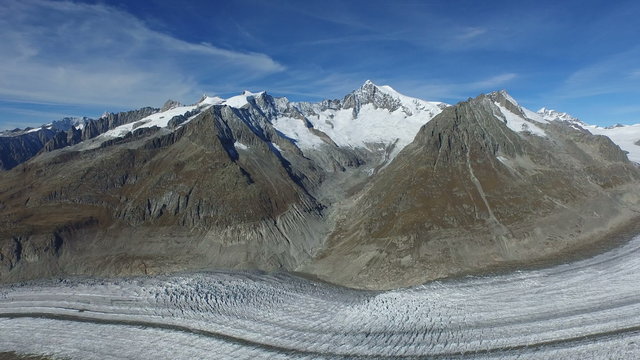 Aerial Footage of Aletsch glacier in the high alps in Switzerland, 4K, UHD