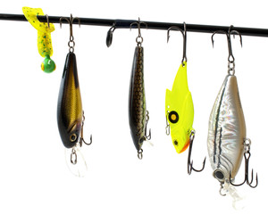 Five fishing lures isolated