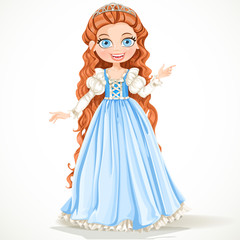 Obraz na płótnie Canvas Young princess with long brown hair in a blue dress