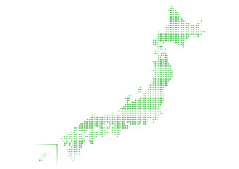 日本地図のイラスト:  緑色グラデーション