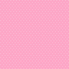 Seamless pattern of small, pink polka dots on a white background. - obrazy, fototapety, plakaty