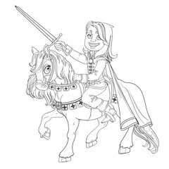 Fototapeta na wymiar Brave Prince Charming on a horse outlined