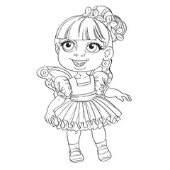 Cute little girl in tutu and wings outlined