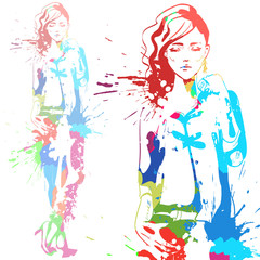 fashion look girl with color splashes