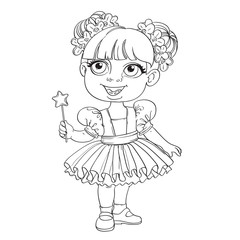 Little girl in ballet tutu and magic wand outlined