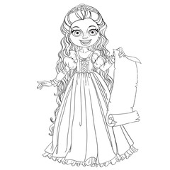 Young princess with long hair holding a blank sheet of parchment