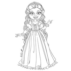 Young princess with long hair outlined