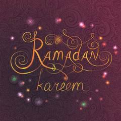Ramadan kareem note with shiny lights. Vector