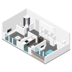 Residential apartment with balcony isometric icon set