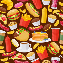 Beautiful fast food icons background.