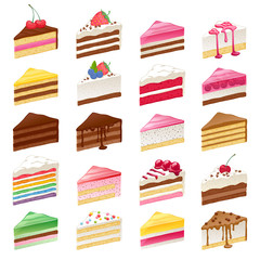 Colorful sweet cakes slices set vector illustration. - 106423457