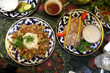 Plates with food on the table