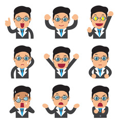 Set of businessman faces showing different emotions