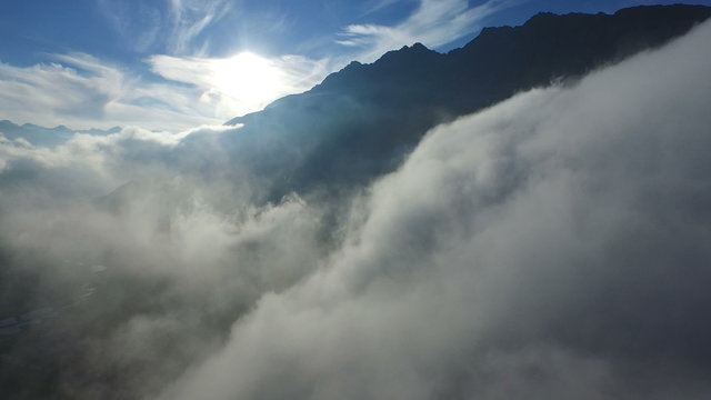 Aerial Footage: Flight through clouds in Central Switzerland, 4K, UHD
