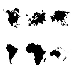Continents silhouette simple icons set