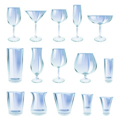 Alcohol drinks glasses set vector illustration.