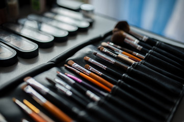 Make-up brushes in dark case