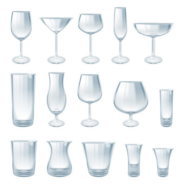 Alcohol drinks glasses set vector illustration.