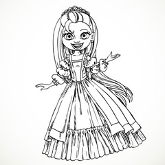 Fototapeta premium Cute young princess with long hair sketch