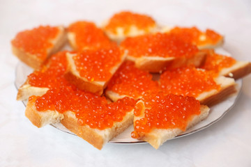 Red caviar sandwiches
