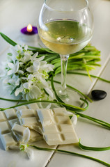 wine, white chocolate and flowers