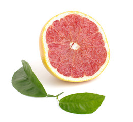 half of grapefruit on white, local focus on grapefruit, shallow DOF 