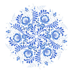 Blue flowers floral russian porcelain beautiful folk ornament.