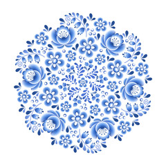 Blue flowers floral russian porcelain beautiful folk ornament.