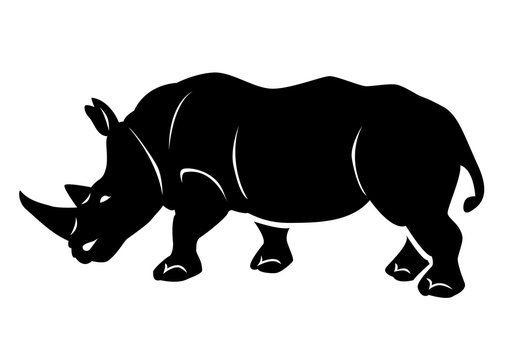 Motif noir représentant un rhinocéros sur fond blanc