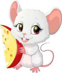 Cute mouse holding cheese